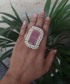 Gold Plated Adjustable Ring | Monalisa Stone & Pearl Work Party Wear Best Jewelry