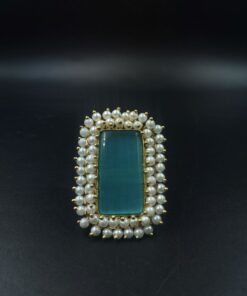 Alternative view of Gold Plated Adjustable Ring | Monalisa Stone & Pearl Work Party Wear Best Jewelry