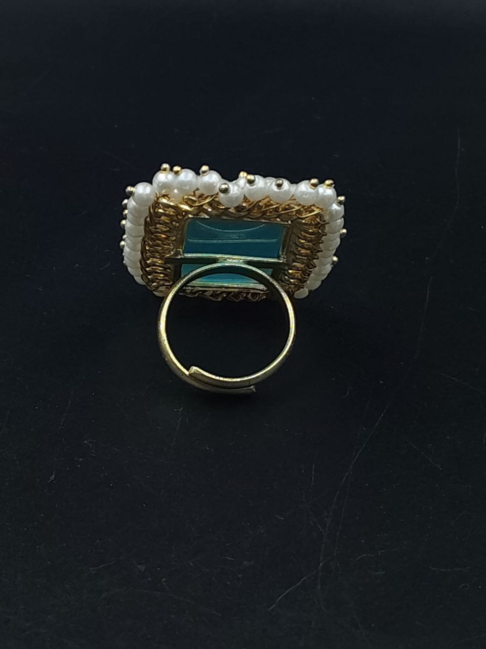 Gold Plated Adjustable Ring | Monalisa Stone & Pearl Work Party Wear Best Jewelry - Image 8