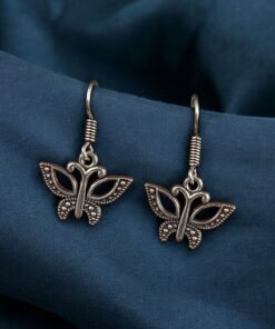 Alternative view of Vintage Style Butterfly Hook Earrings | German Silver Best Oxidized Dangler Jewelry for Women