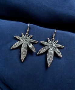 Alternative view of Oxidized Long Leaf Earrings | Unique Silver Plated Hook Dangler Design