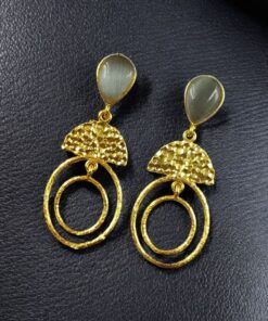 Alternative view of Gold Plated Unique Dangler Earrings | Stone Vintage Look Jewelry for Women