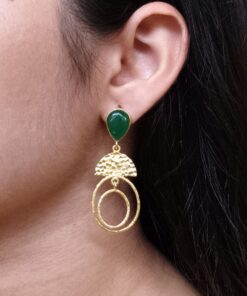 Gold Plated Unique Dangler Earrings | Stone Vintage Look Jewelry for Women