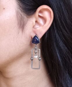 Statement Geometric Dangler Earrings with Pearl Work | Antique Silver Finish Oxidized Unique Jewelry