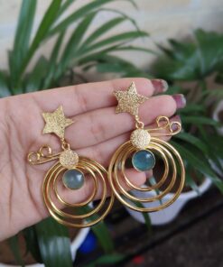 Alternative view of Unique Design Star Earrings | Gold Plated Geometric Stone Dangler Jewelry Gift For Her