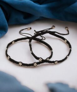 Elegant Adjustable Thread German Silver Flower Charm Anklets | Traditional Ethnic Best Jewelry