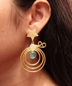 Unique Design Star Earrings | Gold Plated Geometric Stone Dangler Jewelry Gift For Her