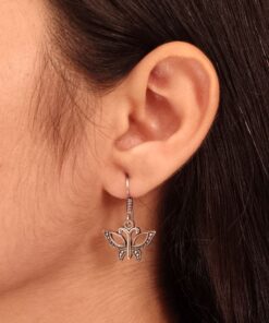 Vintage Style Butterfly Hook Earrings | German Silver Best Oxidized Dangler Jewelry for Women