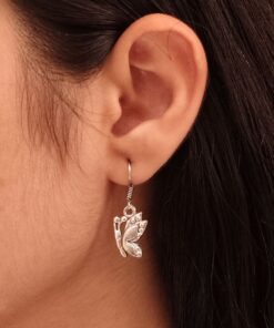 Unique German Silver Butterfly Dangler Earrings | Oxidized Hook Vintage Jewelry