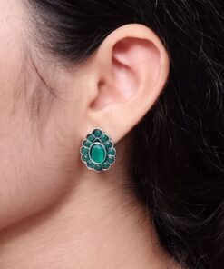 Silver Replica Daily Wear Stud Earrings | Stone Work Beautiful Jewelry for Girls