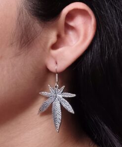 Oxidized Long Leaf Earrings | Unique Silver Plated Hook Dangler Design