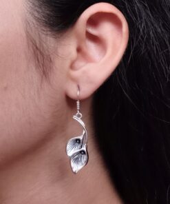 Stylish German Silver Unique Leaf Earrings | Oxidized Hook Dangler Jewelry for Women