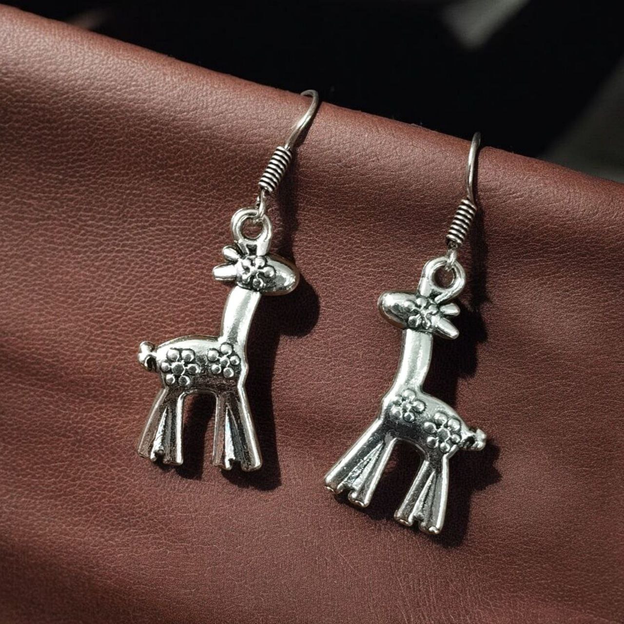 Oxidized Giraffe Design Earrings | German Silver Animal Style Dangler Special Jewelry for Girls - Image 2