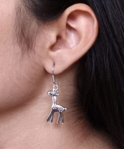 Oxidized Giraffe Design Earrings | German Silver Animal Style Dangler Special Jewelry for Girls