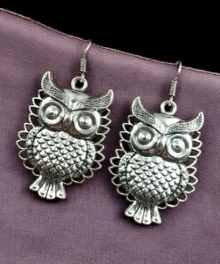 Alternative view of Unique Owl Design Earrings | German Silver Vintage Look alike Hook Dangler Jewelry