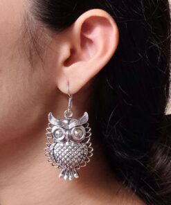 Unique Owl Design Earrings | German Silver Vintage Look alike Hook Dangler Jewelry
