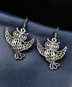 Alternative view of German Silver Owl Hook Earrings | Daily Wear Dangler Beautiful Jewelry for Girls