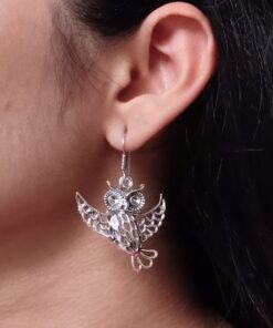 German Silver Owl Hook Earrings | Daily Wear Dangler Beautiful Jewelry for Girls