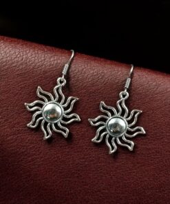 Alternative view of Oxidized German Silver Sun Design Earrings | Hook Dangler Ethnic Jewelry Perfect Gift for Her