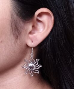 Oxidized German Silver Sun Design Earrings | Hook Dangler Ethnic Jewelry Perfect Gift for Her