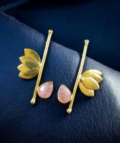 Alternative view of Handmade Gold Plated Lotus Stud Earrings | Monalisa Stone Ethnic Design Beautiful Jewelry