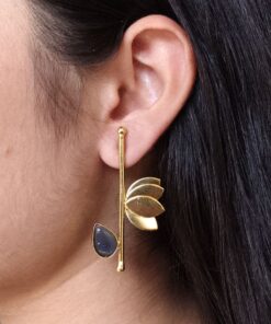 Handmade Gold Plated Lotus Stud Earrings | Monalisa Stone Ethnic Design Beautiful Jewelry