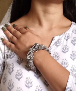 Ethnic Elephant Kada | Adjustable Silver Replica Openable Stone Work Bangle Perfect Gift For Girls
