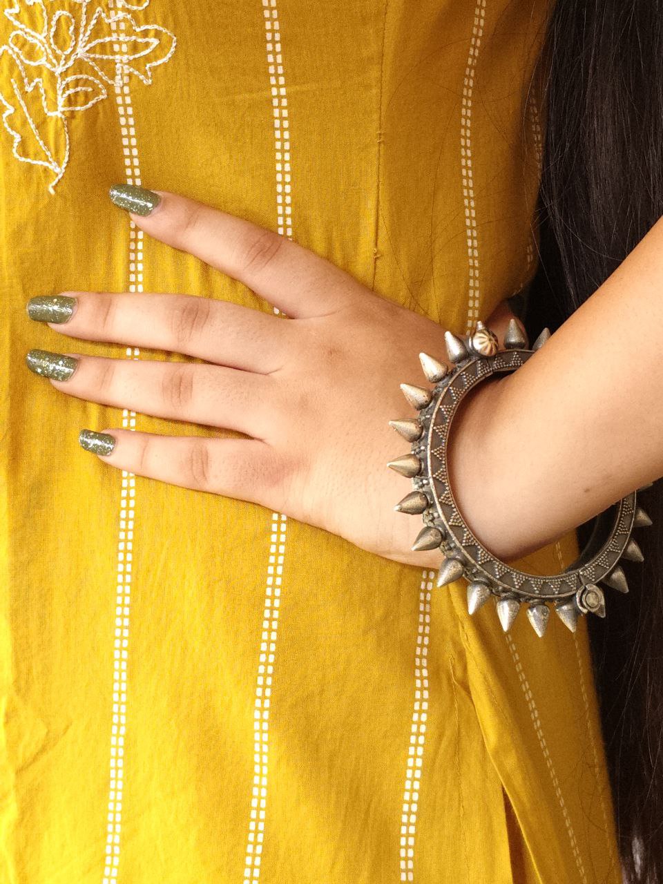 Traditional Silver look Kada | Unique Spikes Design Bracelet / Bangles - Image 4