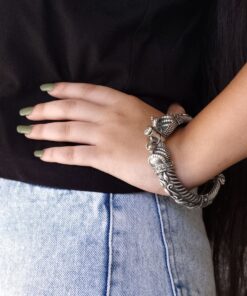 Alternative view of Antique Peacock Bracelet | Oxidized Openable Bangles | Traditional Kada