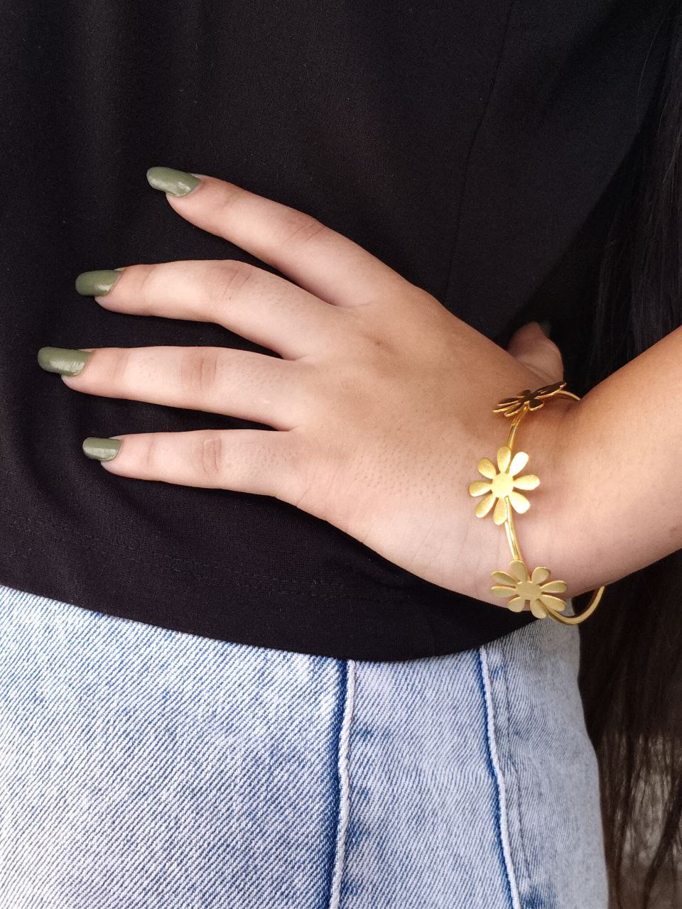 Handmade Flower Design Bracelet | Affordable Gold-Plated Cuff Bangles - Image 2
