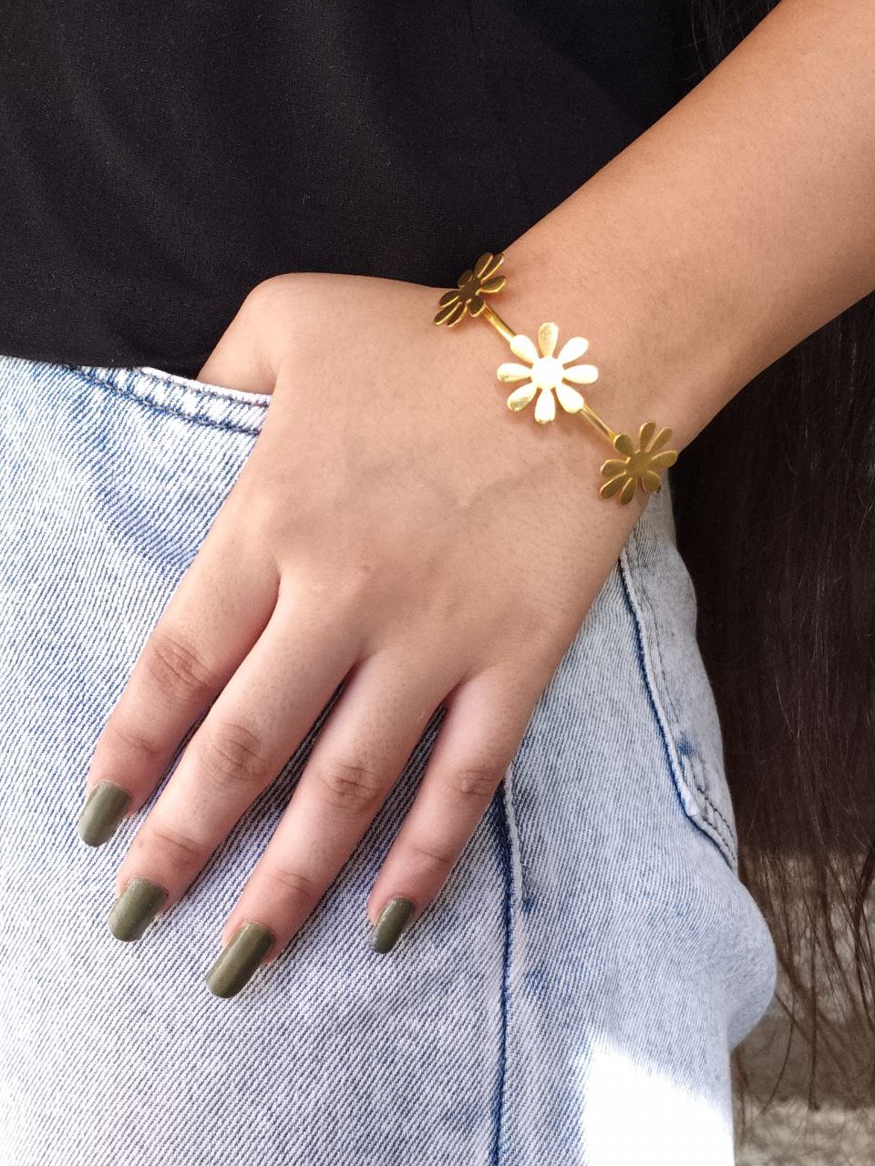 Handmade Flower Design Bracelet | Affordable Gold-Plated Cuff Bangles - Image 4