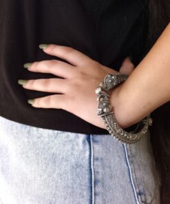 Alternative view of Ancient Touch Elephant Kada | Oxidised Bangles | Unique Openable Bracelet