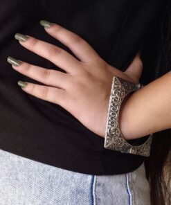 Alternative view of Antique Kada | Silver Replica Bangles | Best Traditional Silver Square Bracelets