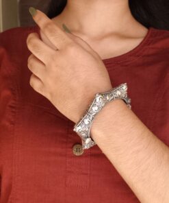 Designer Silver Replica Kada | Beautiful Ethnic Openable Oxidized Bangles