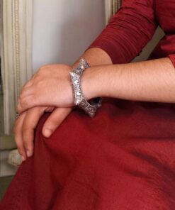 Alternative view of Designer Silver Replica Kada | Beautiful Ethnic Openable Oxidized Bangles