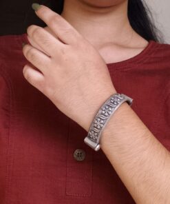 Unique Traditional Oxidized Flower Art Bangles | Silver Replica Openable Kada for Girls