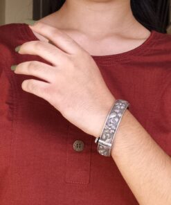 Ethnic Silver Replica Flower Kada | Best Oxidized Openable Bangles Jewelry for Girls