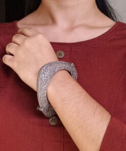 Ethnic Silver Replica Triangle Shape Kada | Beautiful Oxidized Openable Bangles for Women