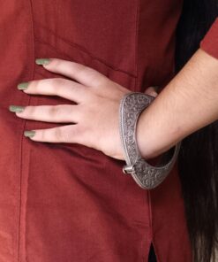 Alternative view of Ethnic Silver Replica Triangle Shape Kada | Beautiful Oxidized Openable Bangles for Women