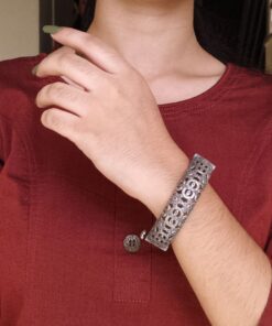 Beautiful Ethnic Flower Kada | Silver Replica Oxidized Openable Bangles for Women