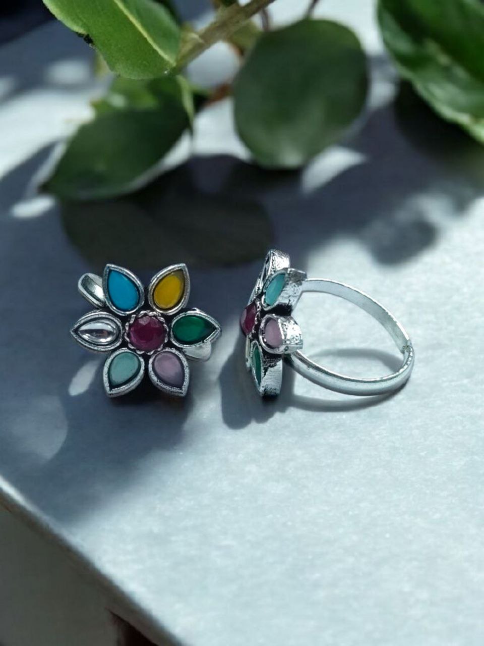 Traditional Flower Design Toe Ring | Oxidized Stone Work Best Jewelry - Image 5