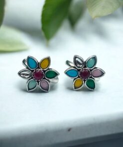 Traditional Flower Design Toe Ring | Oxidized Stone Work Best Jewelry