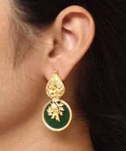 Gold Plated Floral Art Bird Stud Earrings | Monalisa Stone Ethnic Western Look Perfect Jewelry For Women