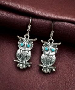 Alternative view of Trendy Owl Hook Earrings | German Silver Ethnic Dangler Stone Best Jewelry for Everyday Style