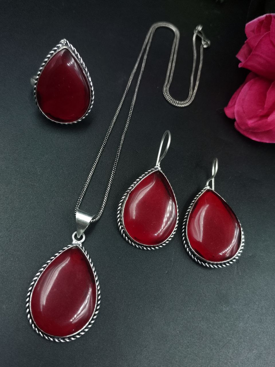 Elegant Drop Stone Necklace (Combo set) | Oxidized Ethnic Chain Beautiful Jewelry for Women - Image 3