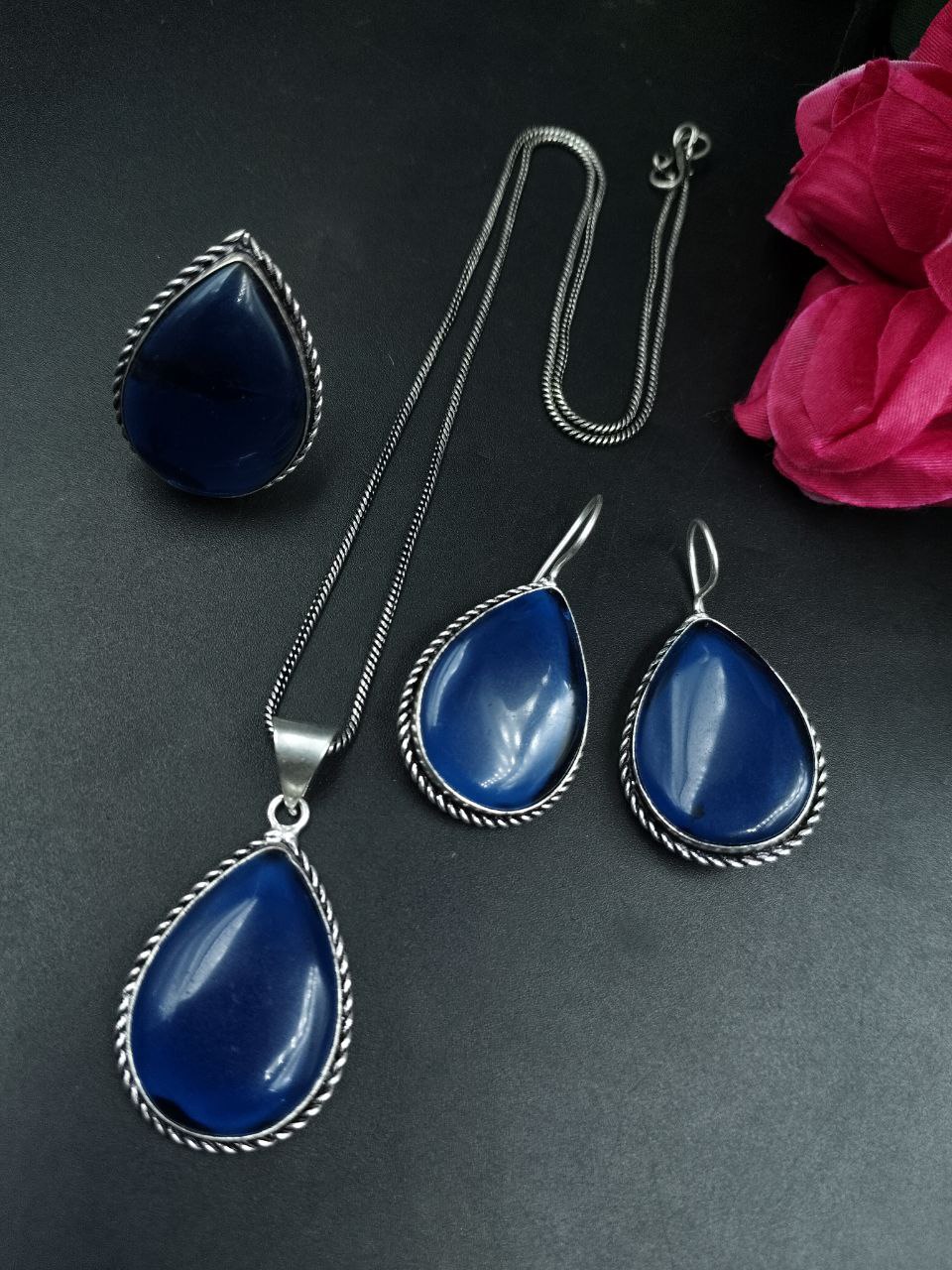 Elegant Drop Stone Necklace (Combo set) | Oxidized Ethnic Chain Beautiful Jewelry for Women - Image 10