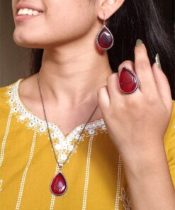 Elegant Drop Stone Necklace (Combo set) | Oxidized Ethnic Chain Beautiful Jewelry for Women