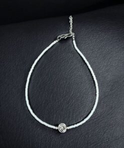 Ethnic Rose Charm Anklet | White Beads Silver Replica Best Traditional Jewelry