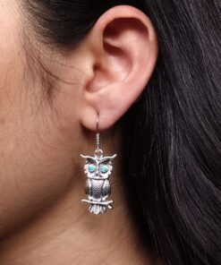 Trendy Owl Hook Earrings | German Silver Ethnic Dangler Stone Best Jewelry for Everyday Style