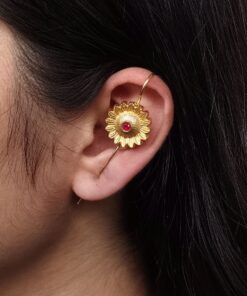 Western Look Gold Plated Earcuff | Beautiful Flower Design Stone Jewelry For Girls